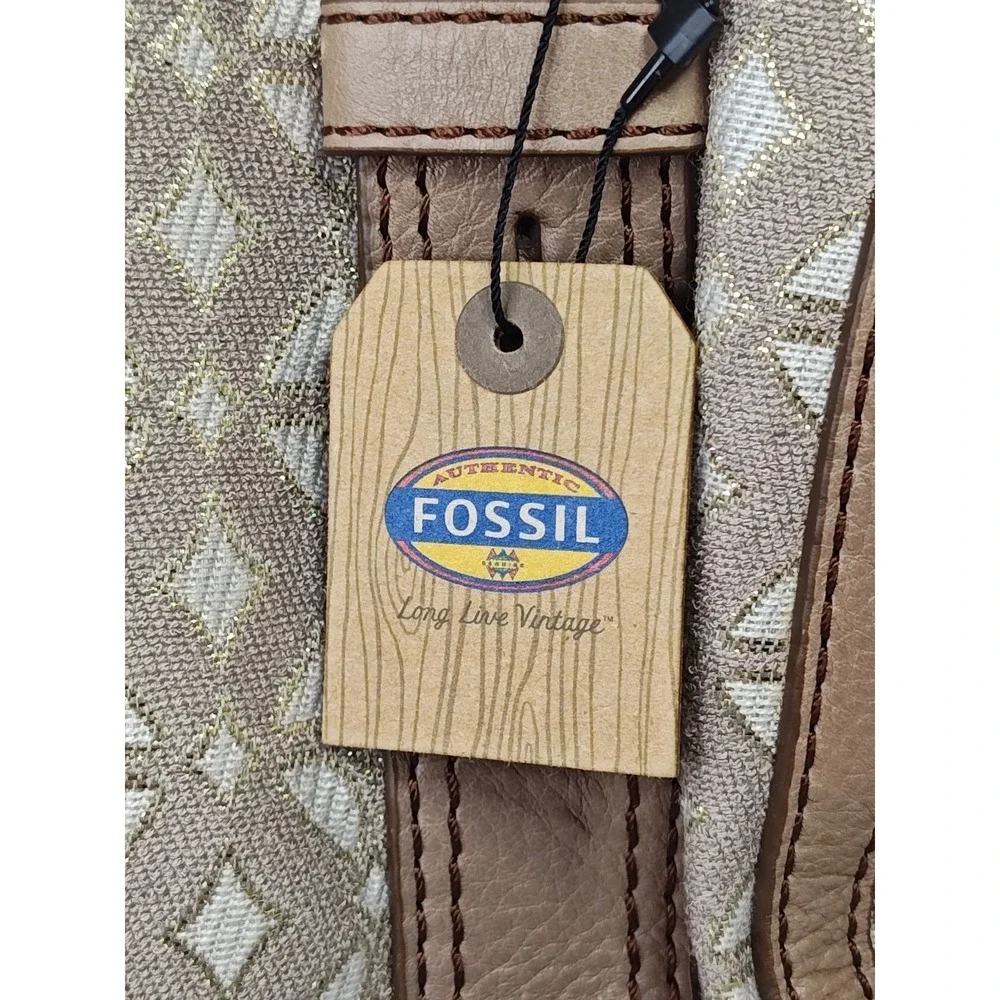 Fossil Maddox Signature Satchel Metallic Fabric Leather Shoulder Bag ZB5354 NWT
